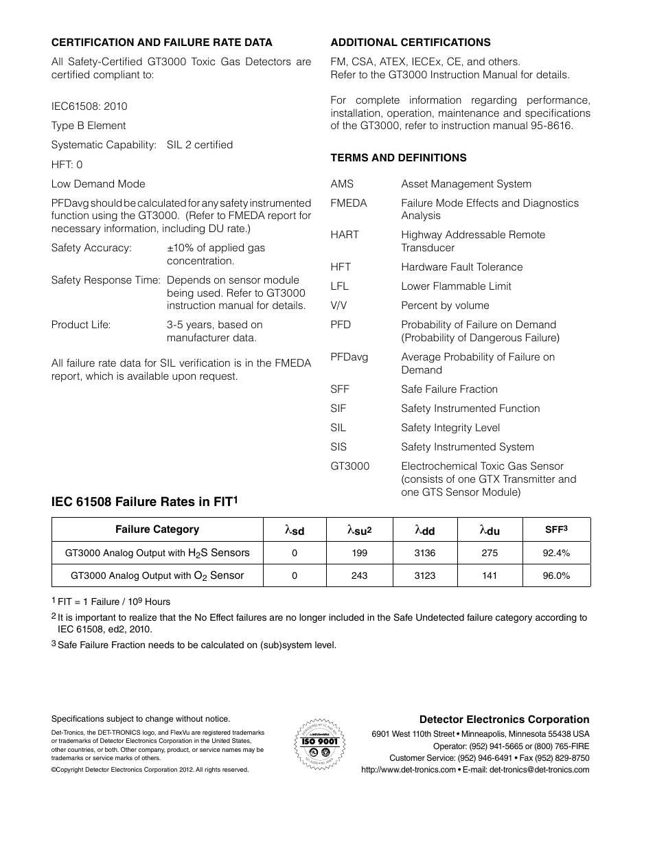 Det-Tronics GTS Sensor Module SAFETY MANUAL User Manual | Page 6 / 6
