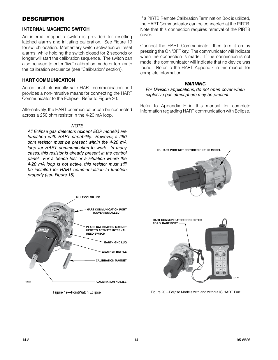 Description | Det-Tronics PIRECL Infrared Hydrocarbon Gas Detector PointWatch Eclipse User Manual | Page 16 / 69