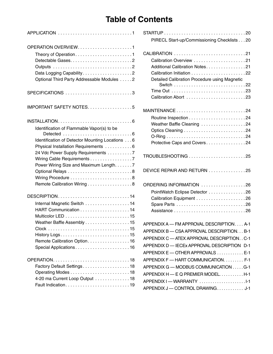 Det-Tronics PIRECL Infrared Hydrocarbon Gas Detector PointWatch Eclipse User Manual | Page 2 / 69