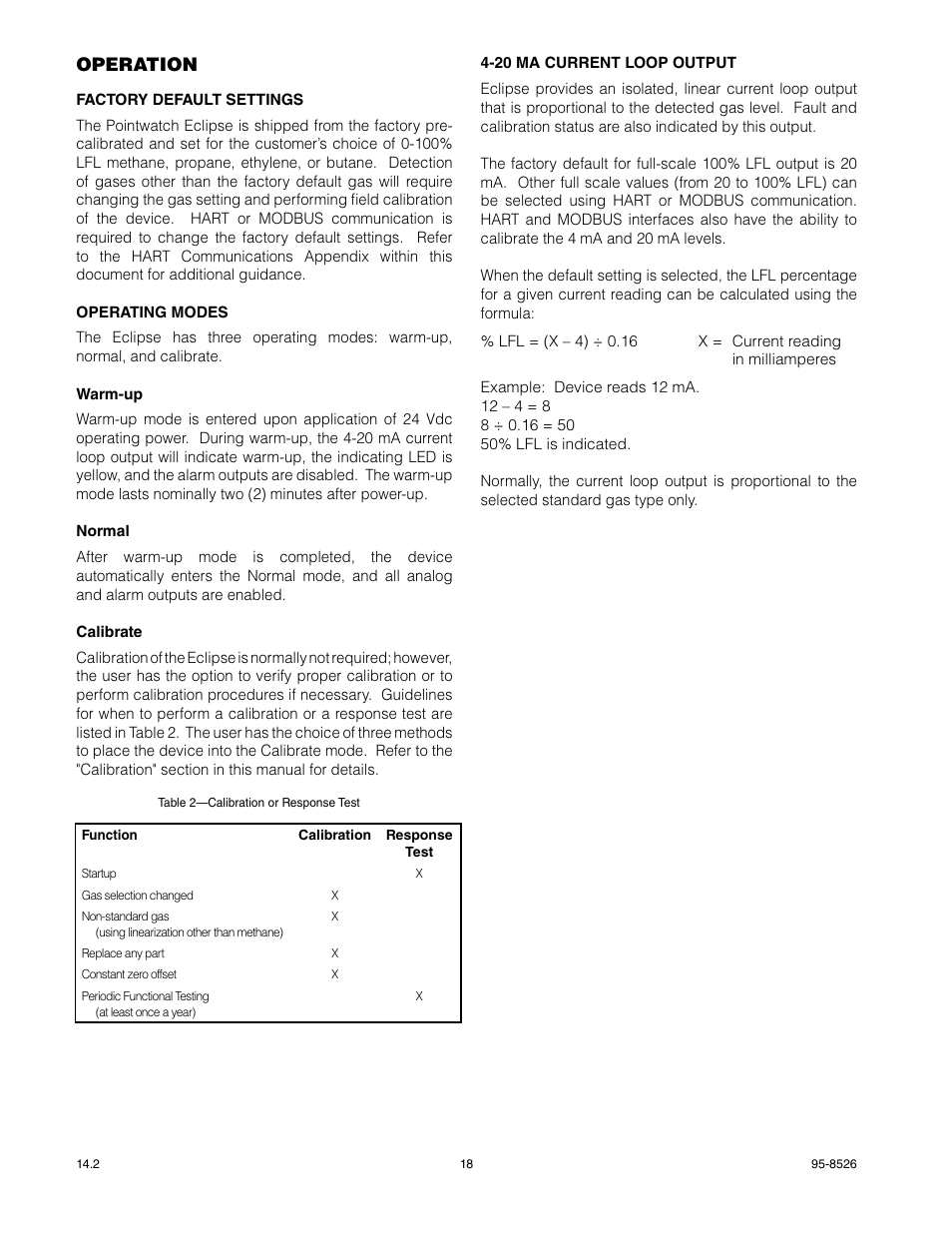 Operation | Det-Tronics PIRECL Infrared Hydrocarbon Gas Detector PointWatch Eclipse User Manual | Page 20 / 69
