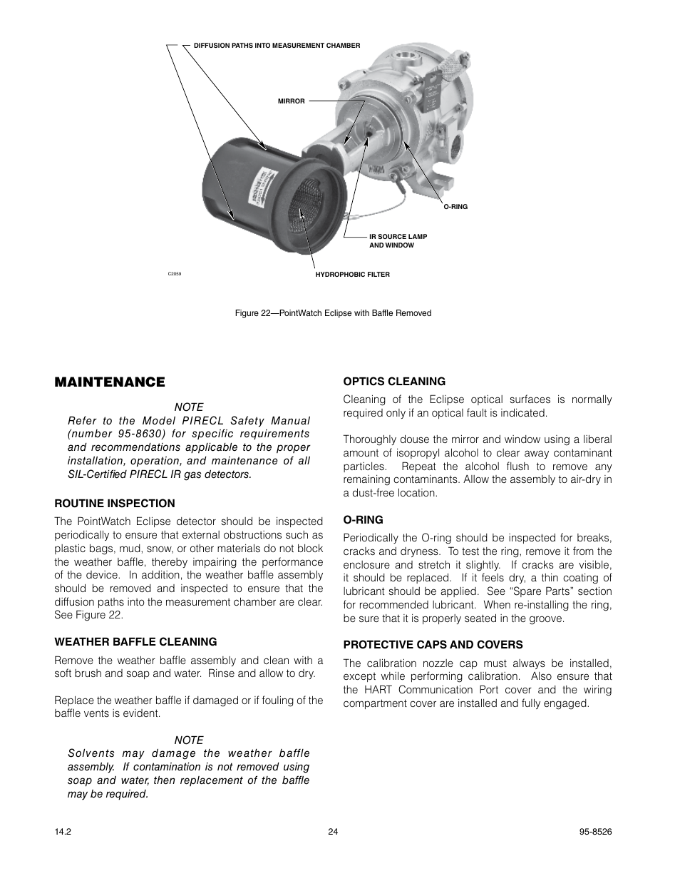 Maintenance | Det-Tronics PIRECL Infrared Hydrocarbon Gas Detector PointWatch Eclipse User Manual | Page 26 / 69