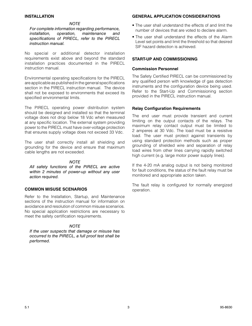 Det-Tronics PIRECL Infrared Hydrocarbon Gas Detector PointWatch Eclipse SAFETY MANUAL User Manual | Page 3 / 8