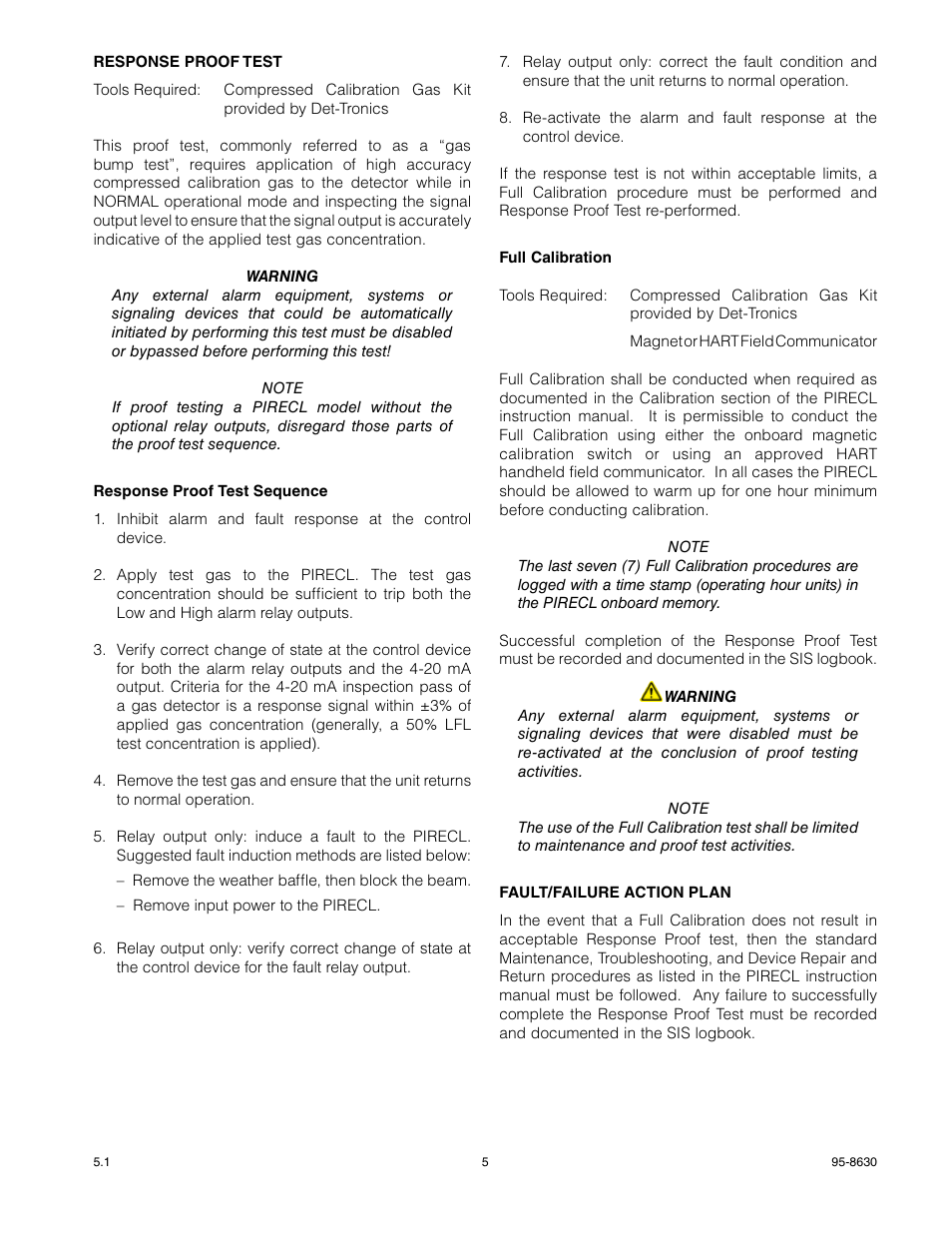 Det-Tronics PIRECL Infrared Hydrocarbon Gas Detector PointWatch Eclipse SAFETY MANUAL User Manual | Page 5 / 8