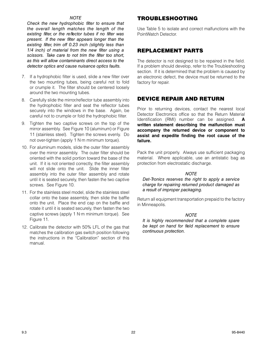 Det-Tronics PIR9400 PointWatch Infrared Hydrocarbon Gas Detector User Manual | Page 24 / 34