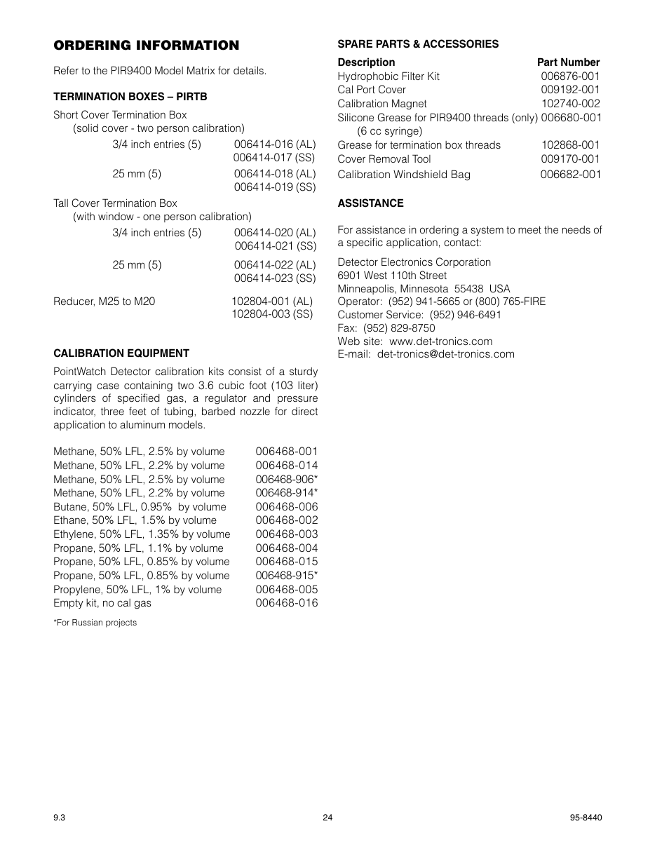 Det-Tronics PIR9400 PointWatch Infrared Hydrocarbon Gas Detector User Manual | Page 26 / 34