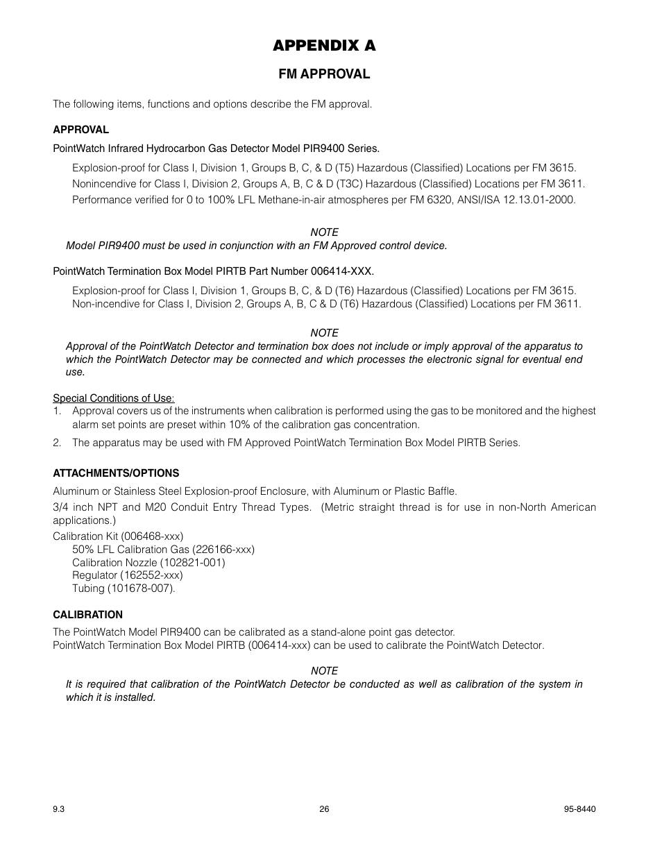 Appendix a, Fm approval | Det-Tronics PIR9400 PointWatch Infrared Hydrocarbon Gas Detector User Manual | Page 28 / 34