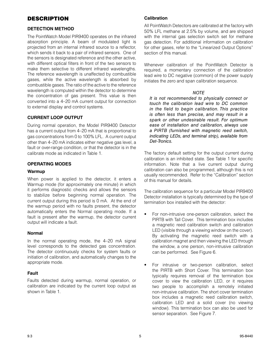 Det-Tronics PIR9400 PointWatch Infrared Hydrocarbon Gas Detector User Manual | Page 7 / 34