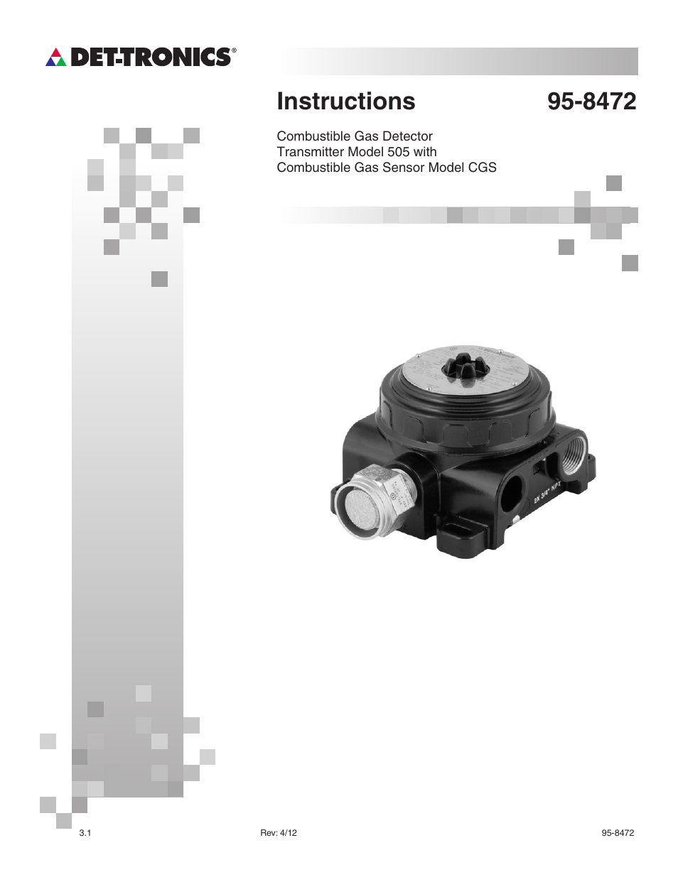 Det-Tronics 505 Combustible Gas Detector Transmitter with Combustible Gas Sensor CGS User Manual | 27 pages