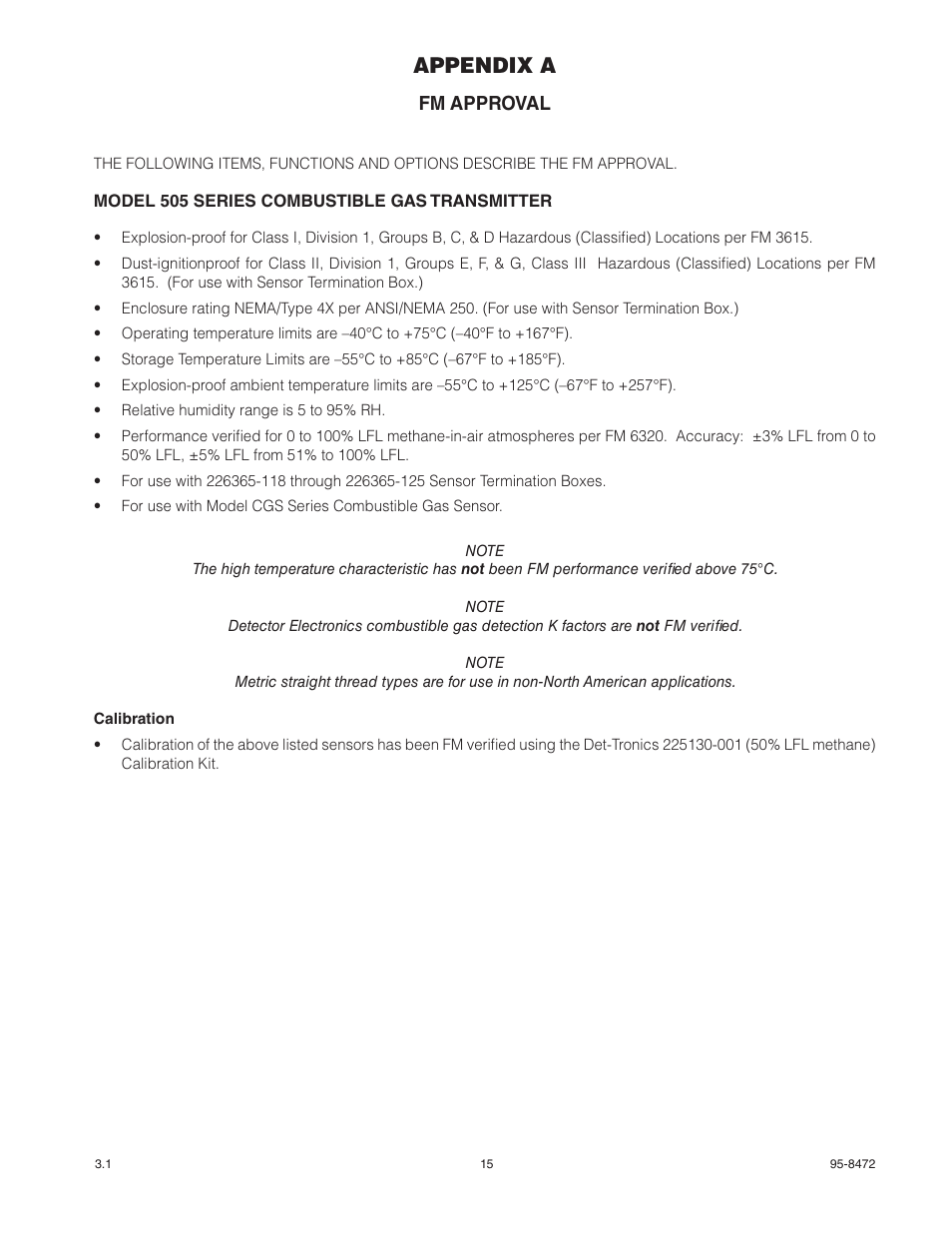 Appendix a, Fm approval | Det-Tronics 505 Combustible Gas Detector Transmitter with Combustible Gas Sensor CGS User Manual | Page 18 / 27