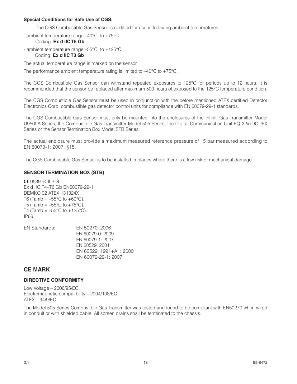 Ce mark | Det-Tronics 505 Combustible Gas Detector Transmitter with Combustible Gas Sensor CGS User Manual | Page 21 / 27