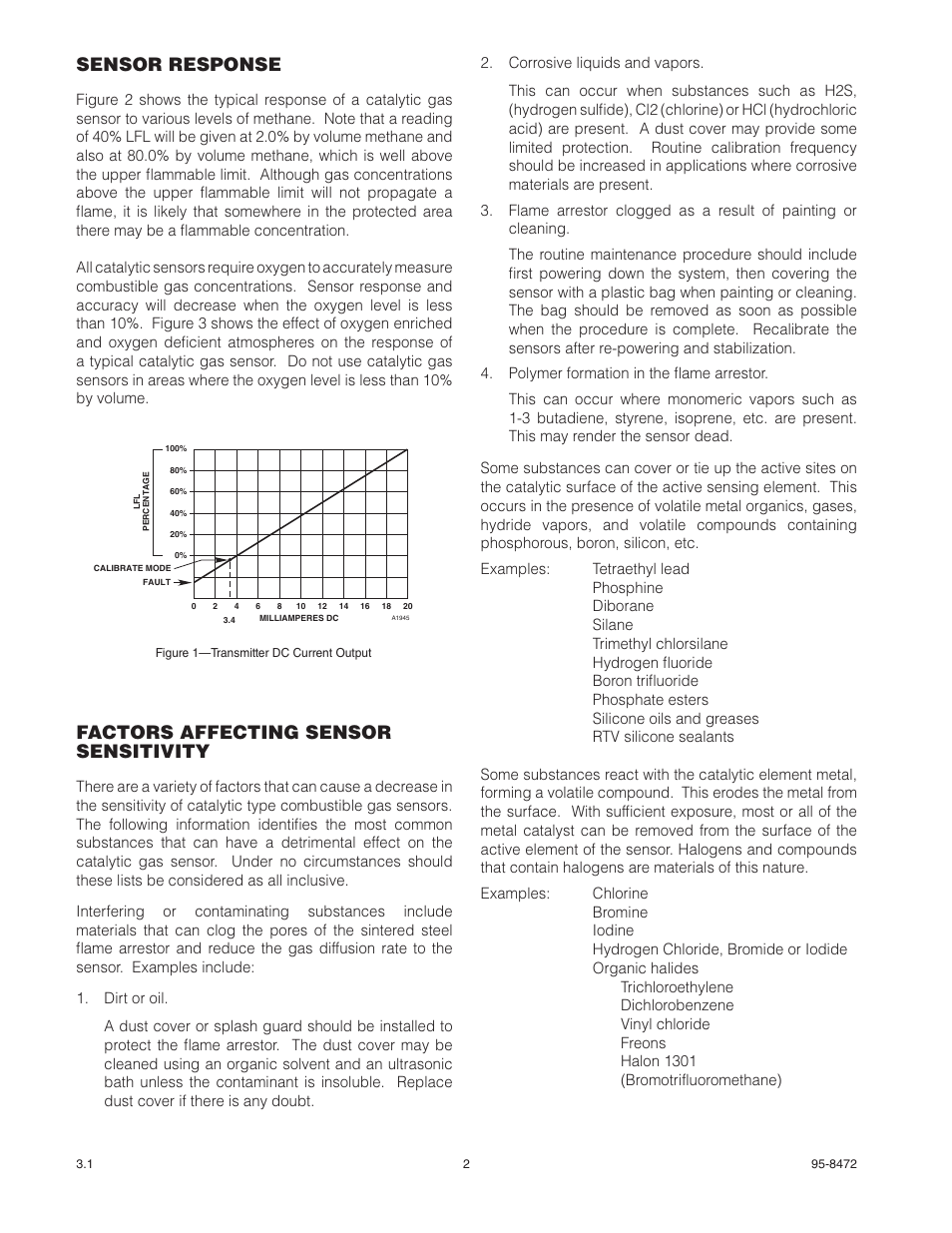 Sensor response, Factors affecting sensor sensitivity | Det-Tronics 505 Combustible Gas Detector Transmitter with Combustible Gas Sensor CGS User Manual | Page 5 / 27