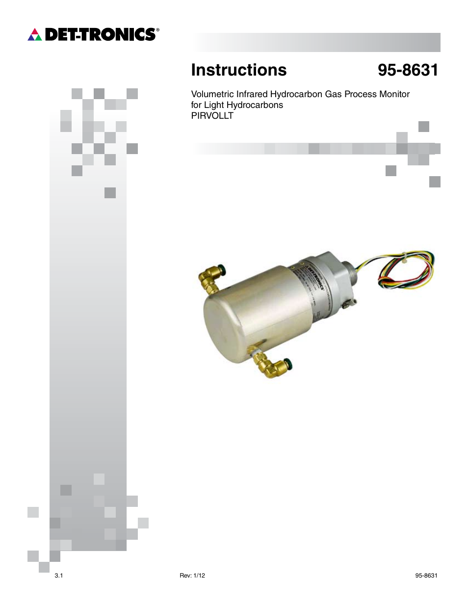 Det-Tronics PIRVOLLT Volumetric Infrared Hydrocarbon Gas Process Monitor for Light Hydrocarbons User Manual | 18 pages