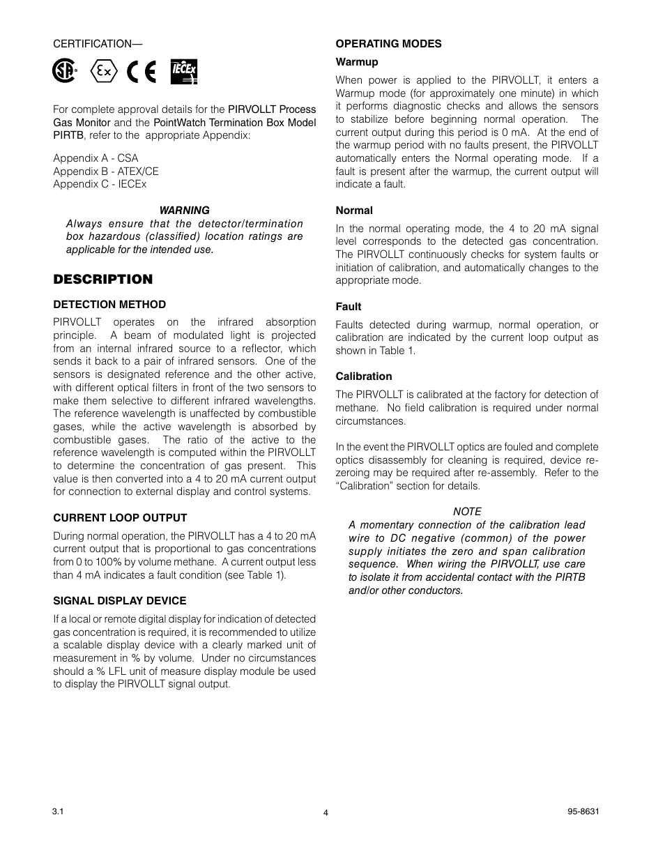 Description | Det-Tronics PIRVOLLT Volumetric Infrared Hydrocarbon Gas Process Monitor for Light Hydrocarbons User Manual | Page 6 / 18