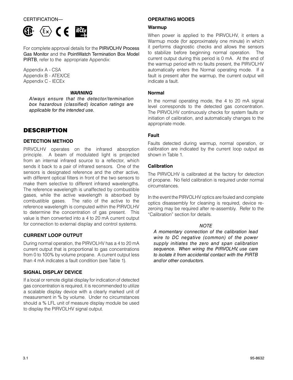 Description | Det-Tronics PIRVOLHV Volumetric Infrared Hydrocarbon Gas Process Monitor for Heavy Hydrocarbons User Manual | Page 6 / 18