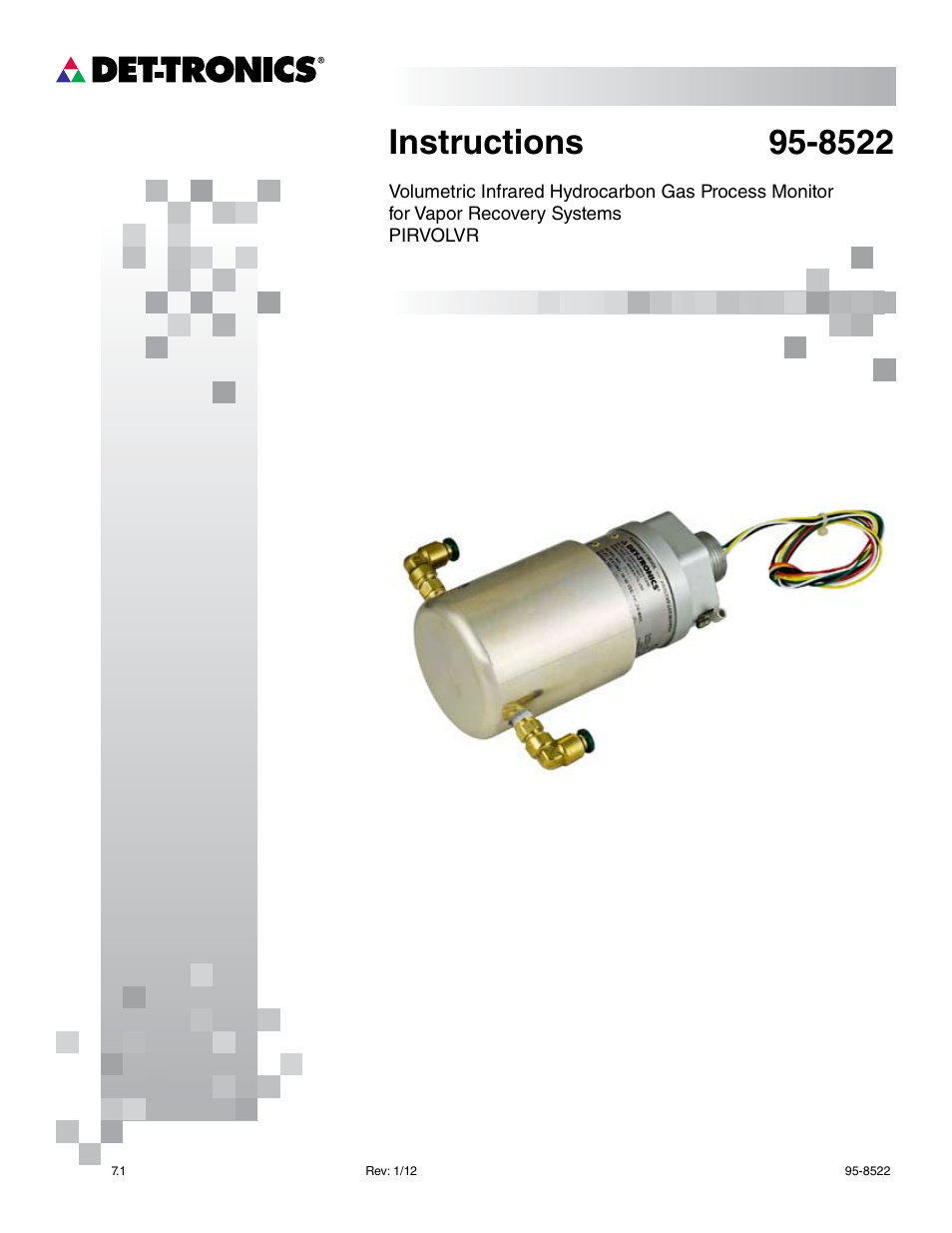 Det-Tronics PIRVOLVR Volumetric Infrared Hydrocarbon Gas Process Monitor for Vapor Recovery Systems User Manual | 18 pages