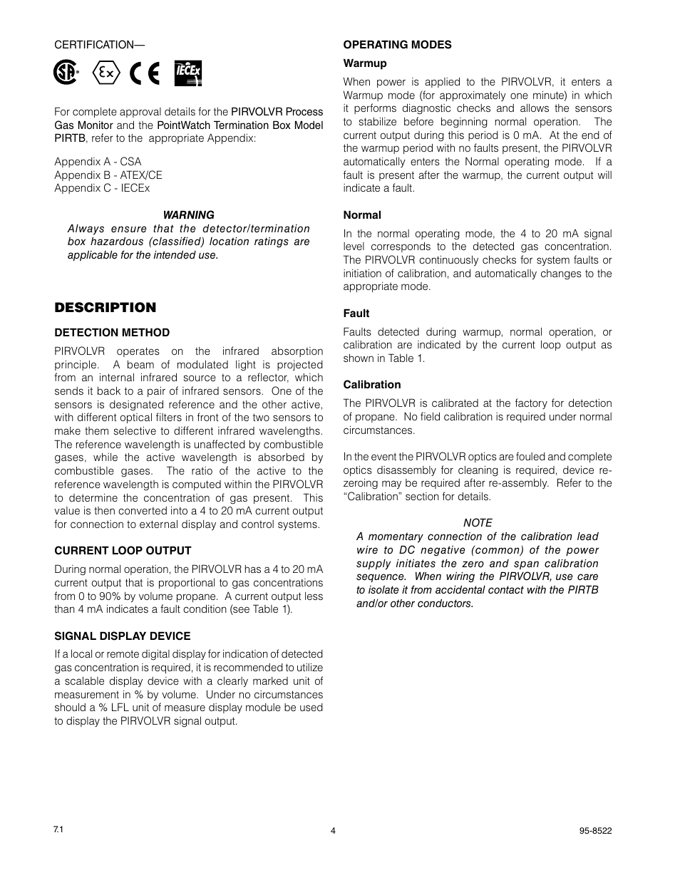 Description | Det-Tronics PIRVOLVR Volumetric Infrared Hydrocarbon Gas Process Monitor for Vapor Recovery Systems User Manual | Page 6 / 18