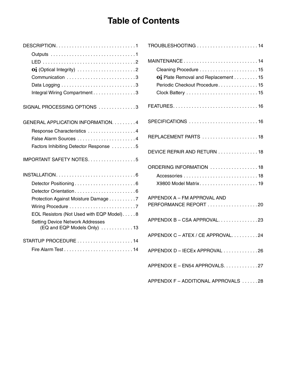 Det-Tronics X9800 IR Flame Detector User Manual | Page 2 / 31