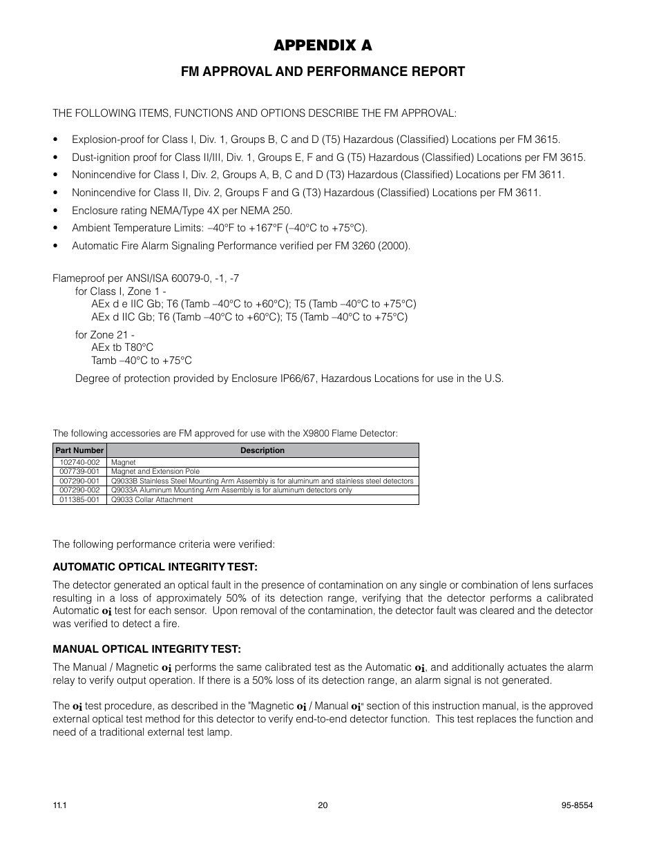 Appendix a, Fm approval and performance report | Det-Tronics X9800 IR Flame Detector User Manual | Page 22 / 31