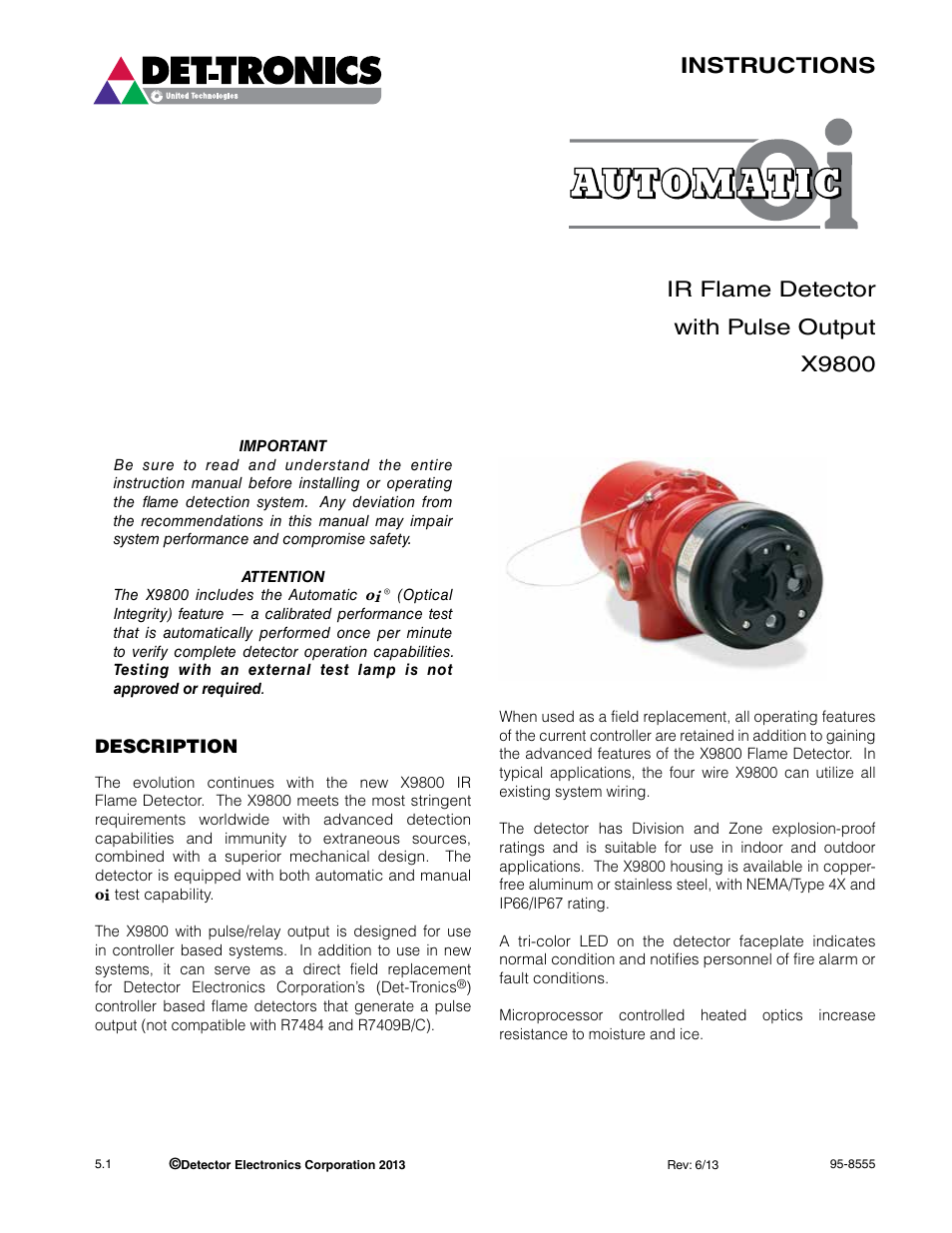 Det-Tronics X9800 IR Flame Detector with Pulse Output User Manual | Page 3 / 32