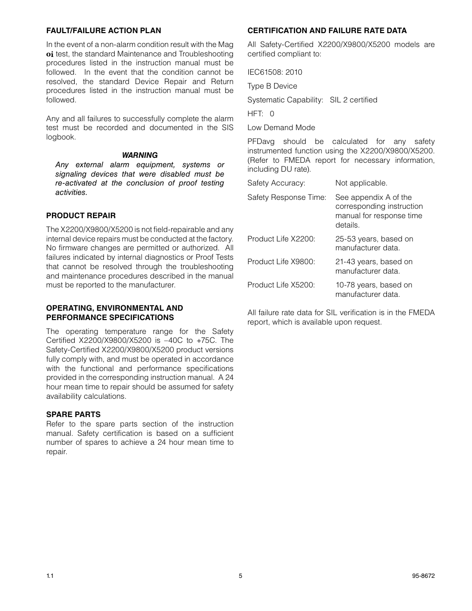 Det-Tronics X5200 UVIR SIL 2 Certified Flame Detectors SAFETY MANUAL User Manual | Page 5 / 6