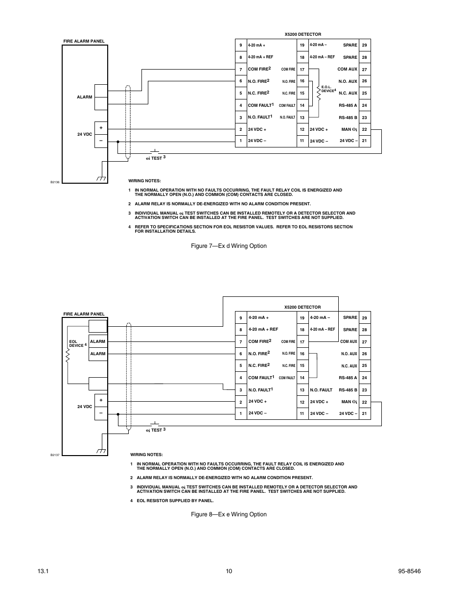 Figure 7—ex d wiring option, Figure 8—ex e wiring option | Det-Tronics X5200 UVIR Flame Detector User Manual | Page 12 / 35