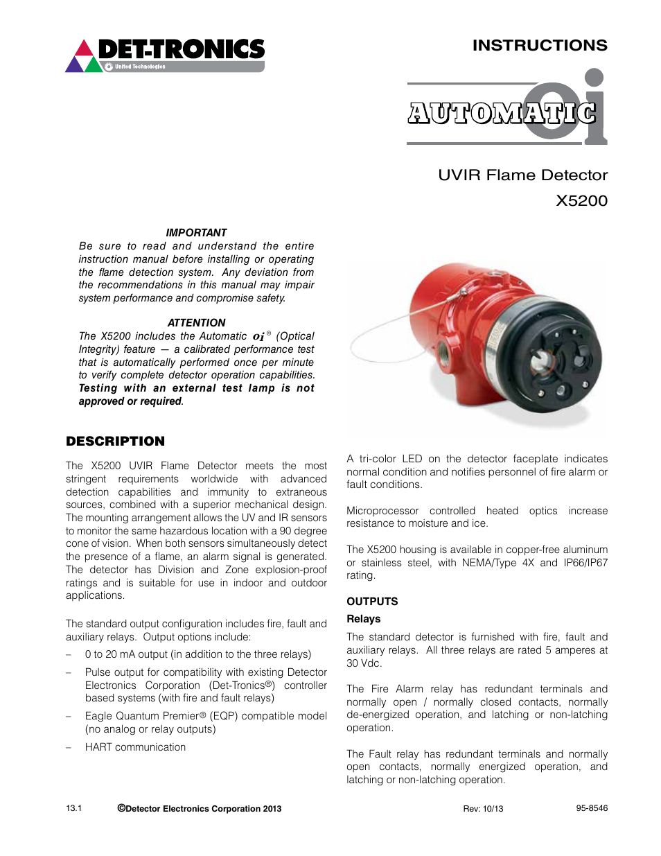 Instructions uvir flame detector x5200 | Det-Tronics X5200 UVIR Flame Detector User Manual | Page 3 / 35