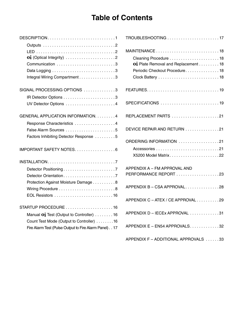 Det-Tronics X5200 UVIR Flame Detector with Pulse Output User Manual | Page 2 / 36