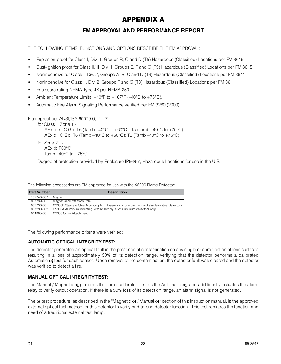 Appendix a, Fm approval and performance report | Det-Tronics X5200 UVIR Flame Detector with Pulse Output User Manual | Page 25 / 36