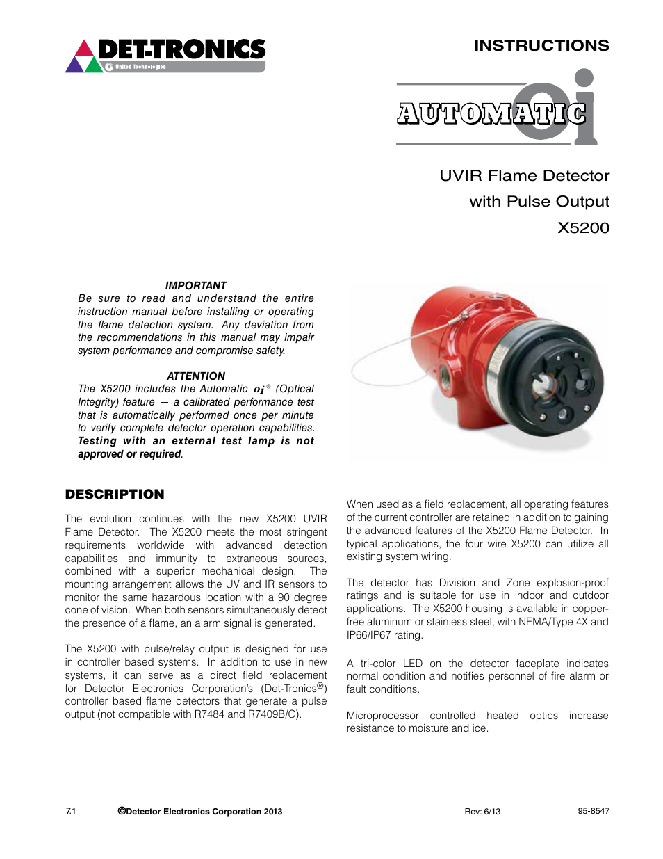 Det-Tronics X5200 UVIR Flame Detector with Pulse Output User Manual | Page 3 / 36