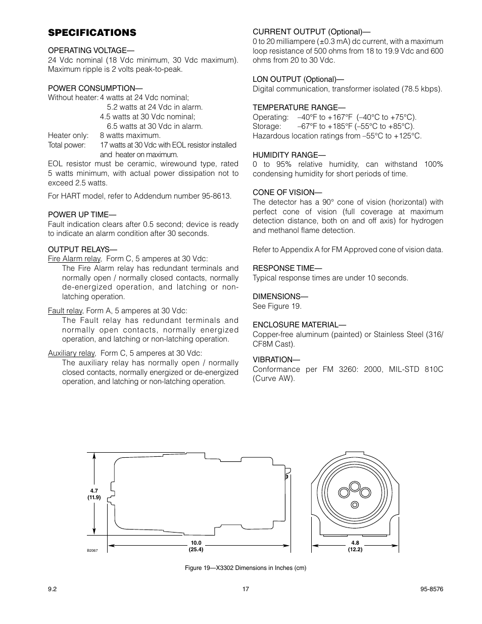 Specifications | Det-Tronics X3302 Multispectrum IR Flame Detector User Manual | Page 19 / 37