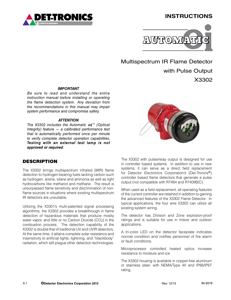 Det-Tronics X3302 Multispectrum IR Flame Detector with Pulse Output User Manual | Page 3 / 36