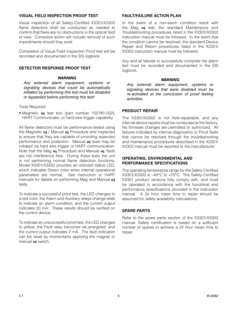 Det-Tronics X3301 Multispectrum IR Flame Detector SAFETY MANUAL User Manual | Page 6 / 8