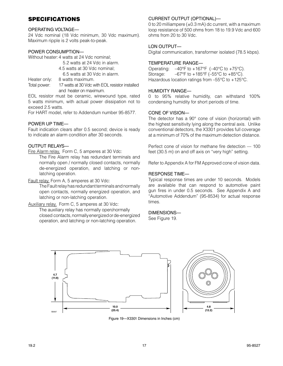 Specifications | Det-Tronics X3301 Multispectrum IR Flame Detector User Manual | Page 19 / 40