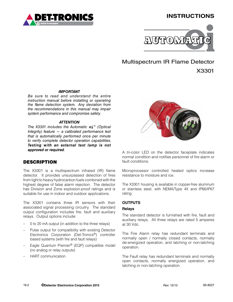 Instructions multispectrum ir flame detector x3301 | Det-Tronics X3301 Multispectrum IR Flame Detector User Manual | Page 3 / 40