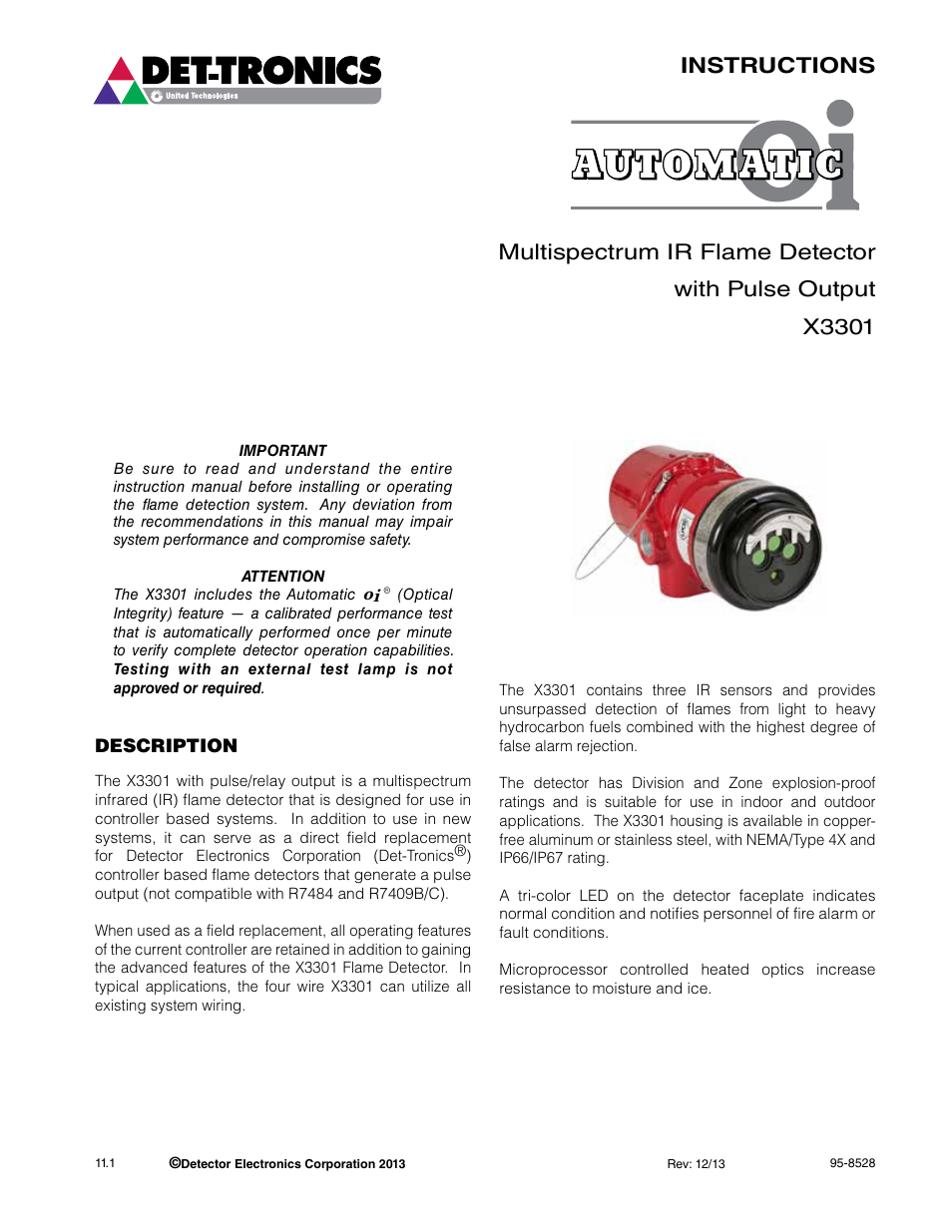 Det-Tronics X3301 Multispectrum IR Flame Detector with Pulse Output User Manual | Page 3 / 39