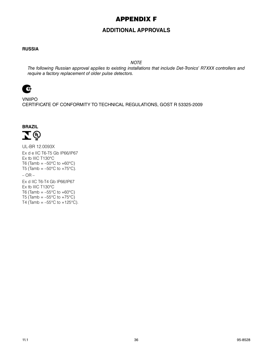 Appendix f, Additional approvals | Det-Tronics X3301 Multispectrum IR Flame Detector with Pulse Output User Manual | Page 38 / 39