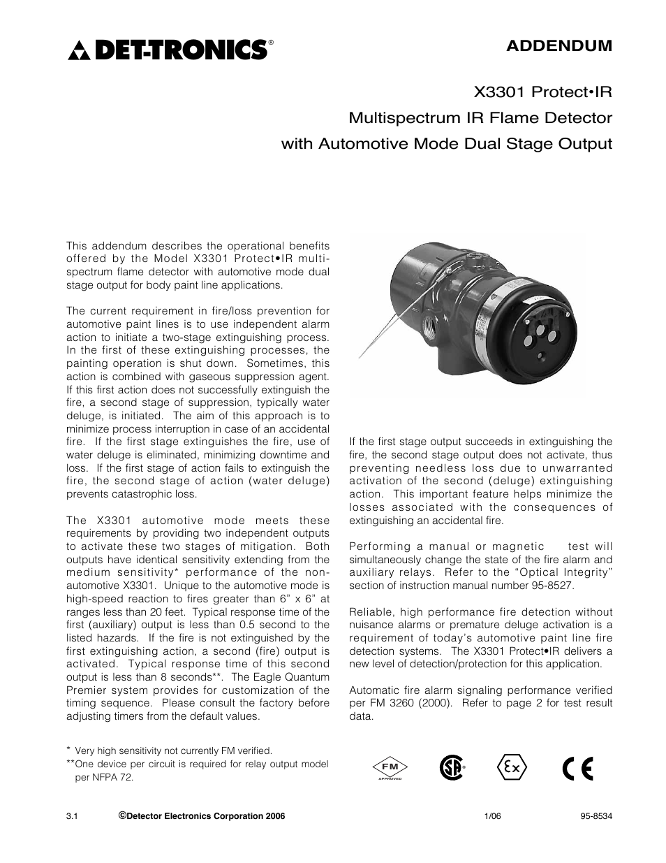 Det-Tronics X3301 Multispectrum IR Flame Detector with Automotive User Manual | 2 pages