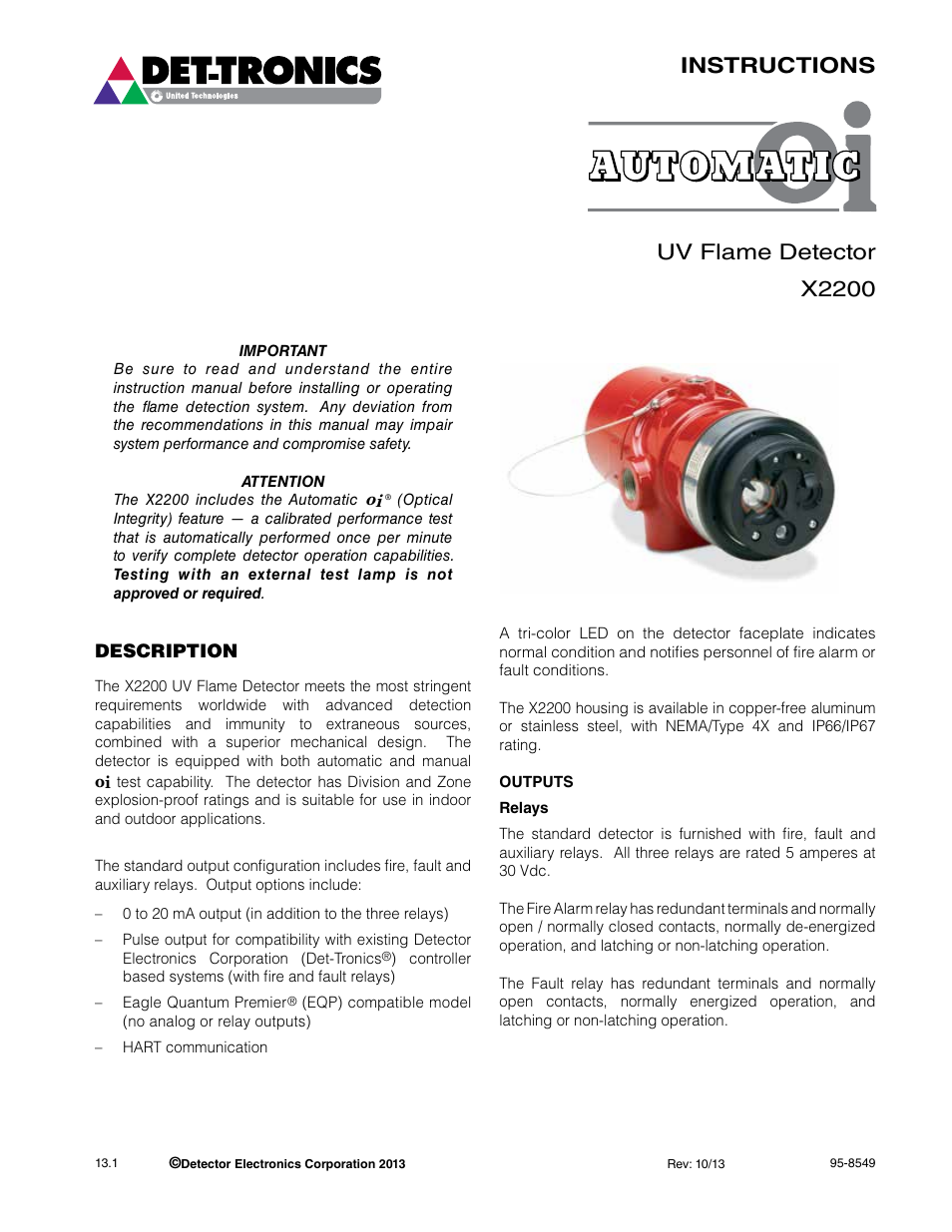 Instructions uv flame detector x2200 | Det-Tronics X2200 UV Flame Detector User Manual | Page 3 / 32