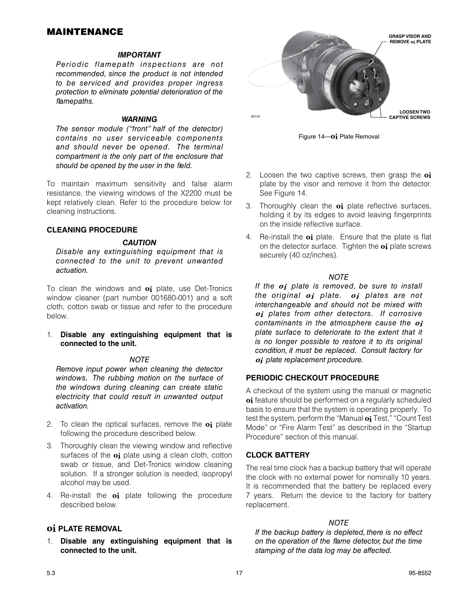 Maintenance | Det-Tronics X2200 UV Flame Detector with Pulse Output User Manual | Page 19 / 33