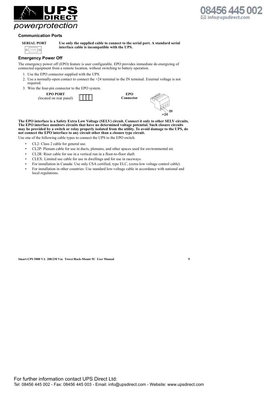 For further information contact ups direct ltd | APC 208 Vac User Manual | Page 13 / 24