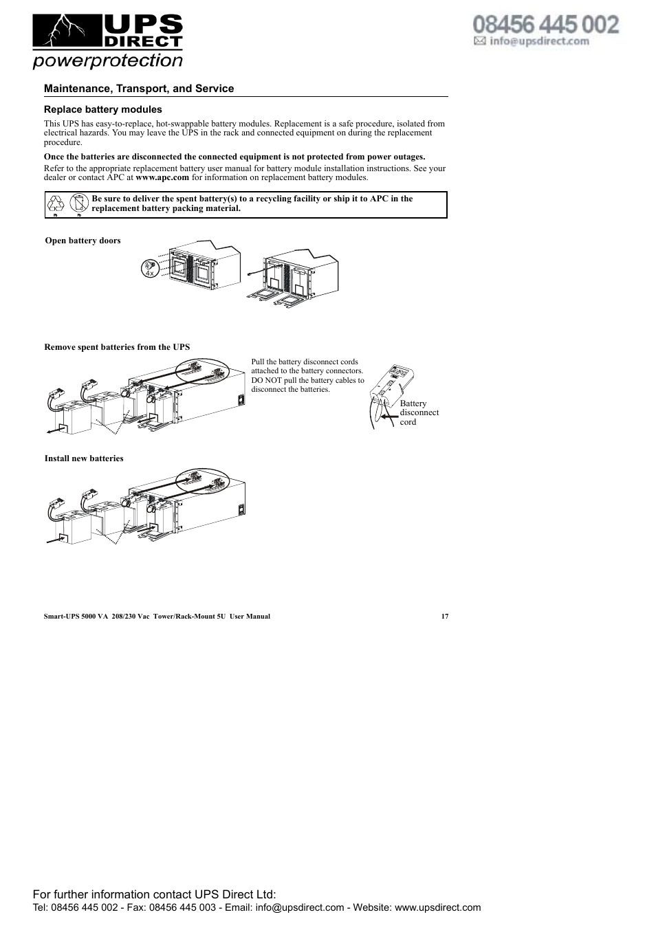 For further information contact ups direct ltd | APC 208 Vac User Manual | Page 21 / 24