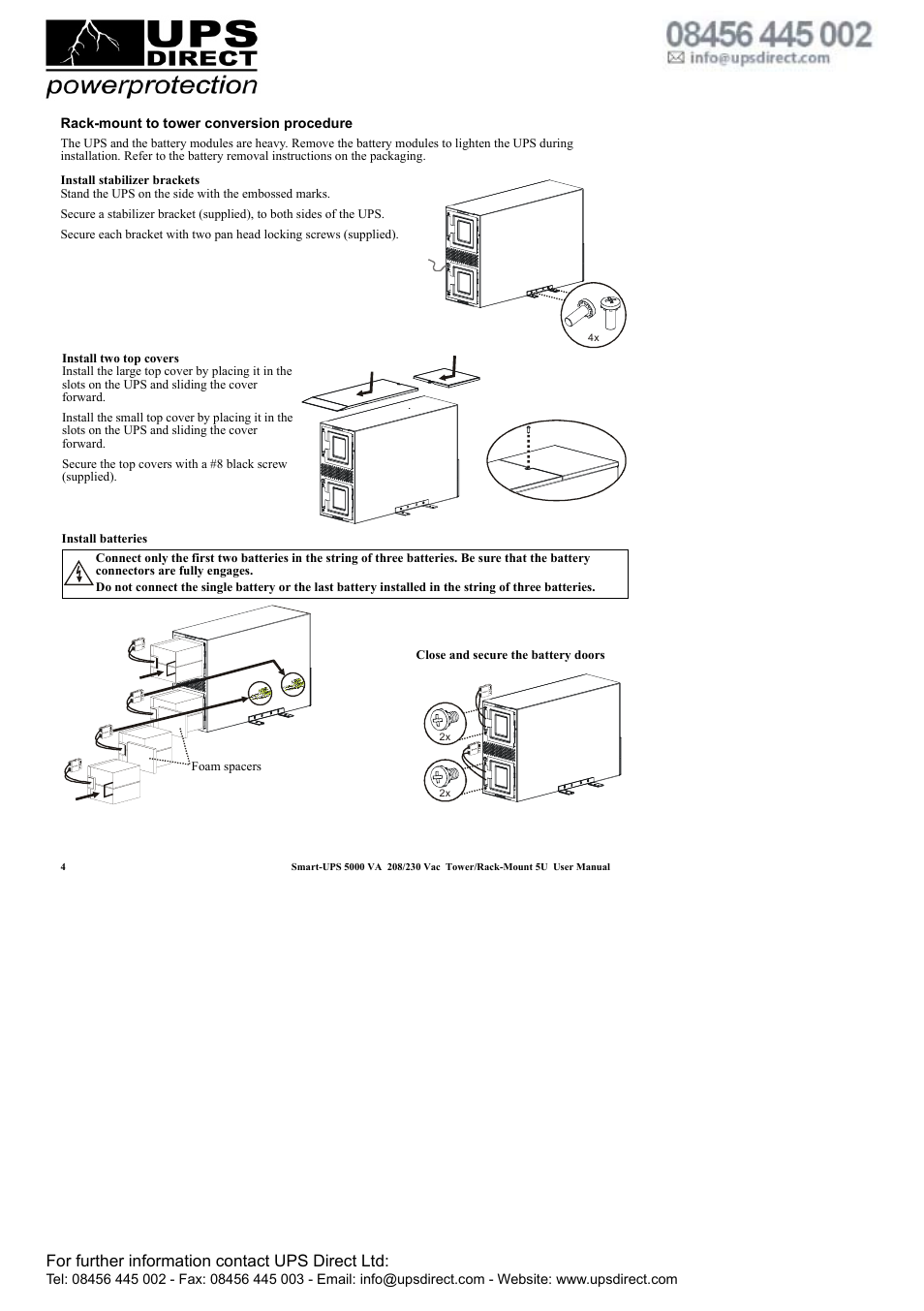 For further information contact ups direct ltd | APC 208 Vac User Manual | Page 8 / 24