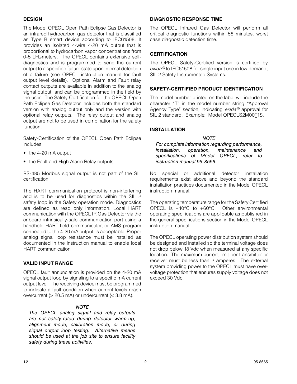 Det-Tronics OPECL Infrared Hydrocarbon Gas Detector SAFETY MANUAL User Manual | Page 2 / 6