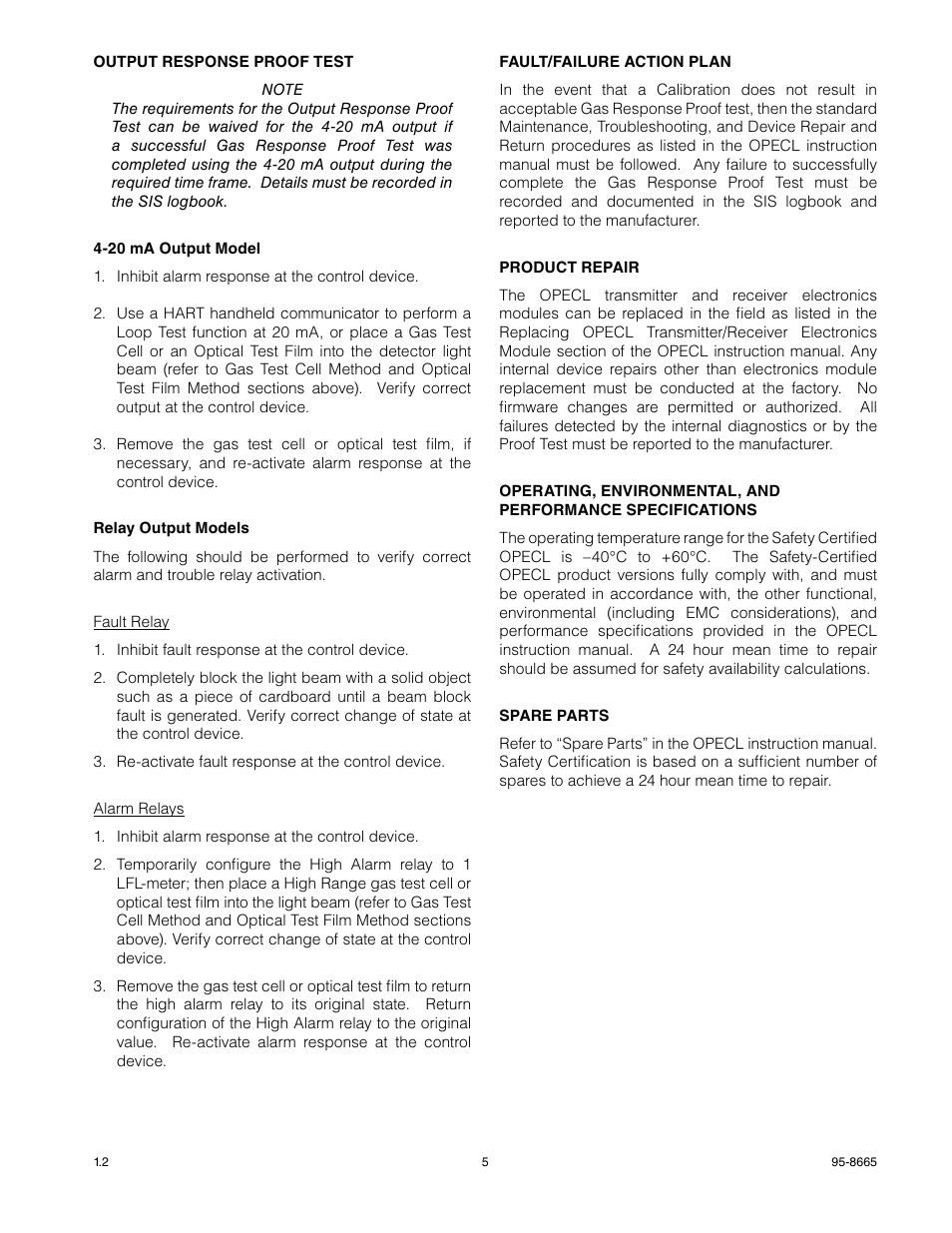 Det-Tronics OPECL Infrared Hydrocarbon Gas Detector SAFETY MANUAL User Manual | Page 5 / 6