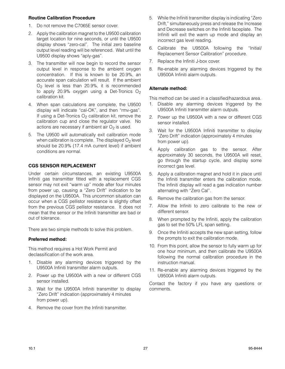 Det-Tronics U9500 Infiniti Gas Transmitter User Manual | Page 29 / 50