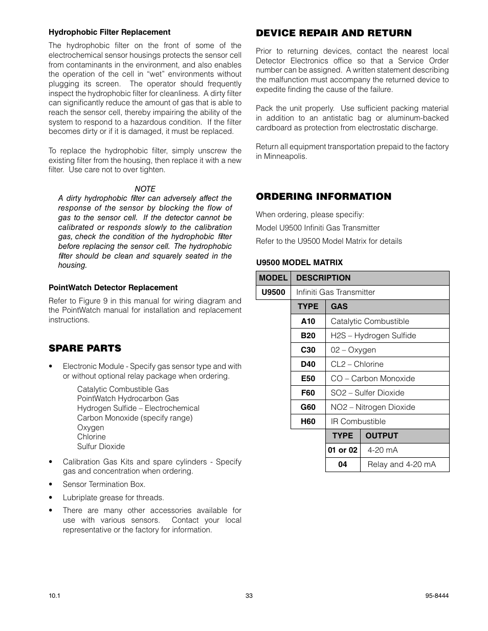 Det-Tronics U9500 Infiniti Gas Transmitter User Manual | Page 35 / 50
