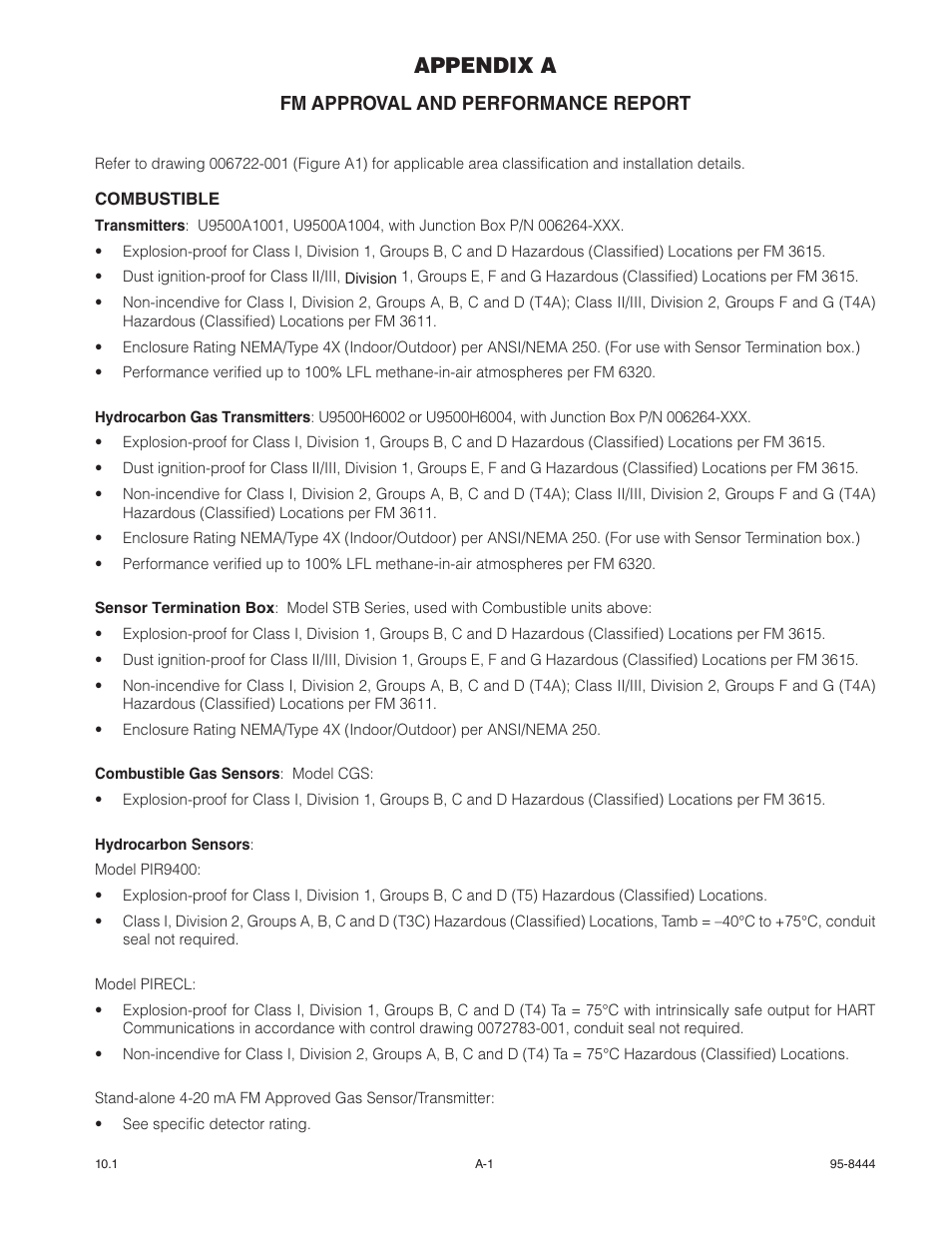 Appendix a, Fm approval and performance report | Det-Tronics U9500 Infiniti Gas Transmitter User Manual | Page 36 / 50