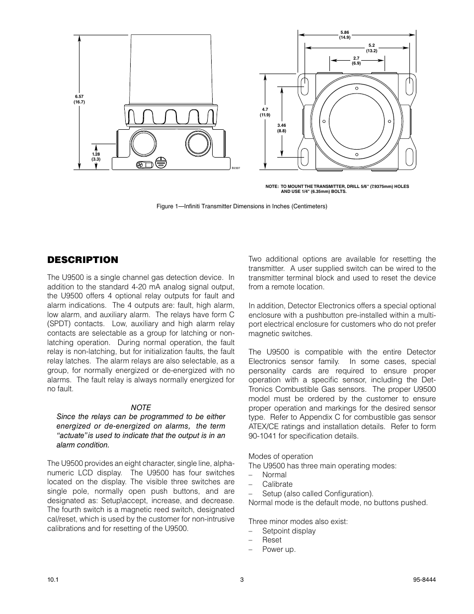 Description | Det-Tronics U9500 Infiniti Gas Transmitter User Manual | Page 5 / 50