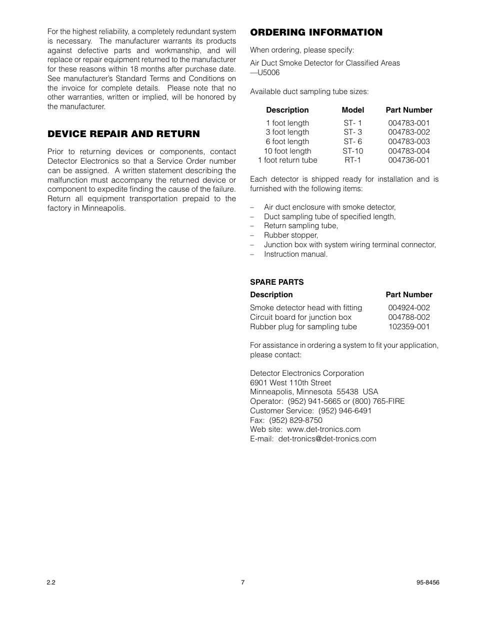 Det-Tronics U5006 Air Duct Smoke Detector User Manual | Page 7 / 8