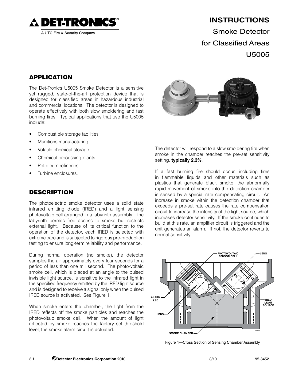 Det-Tronics U5005 Smoke Detector User Manual | 4 pages